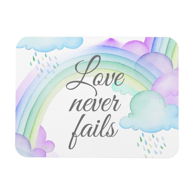 Love Never Fails Watercolor Rainbow Magnet (Horizontal)