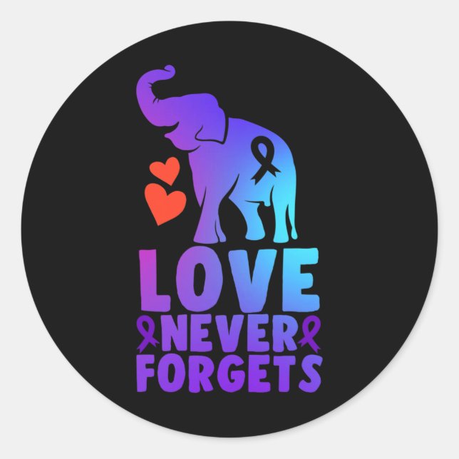 Love Never Forgets Alzheimer Elephant 1 Classic Round Sticker (Front)