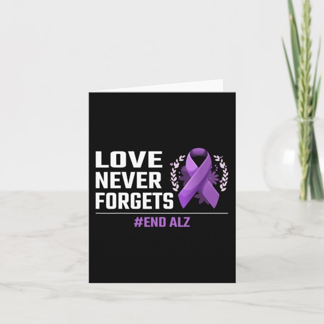 Love Never Forgets Purple Ribbon Alzheimer Awa Card (Front)