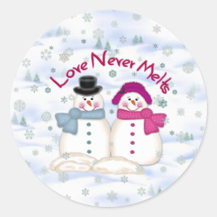 Love Never Melts Snowman Couple Glossy Stickers