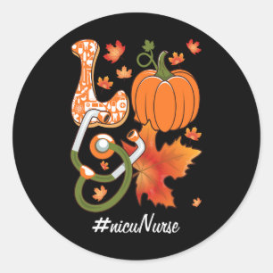 Love NICU Nurse Neonatal Fall Autumn Pumpkin Maple Classic Round Sticker
