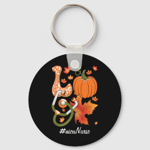 Love NICU Nurse Neonatal Fall Autumn Pumpkin Maple Key Ring
