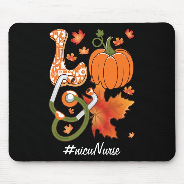 Love NICU Nurse Neonatal Fall Autumn Pumpkin Maple Mouse Mat (Front)