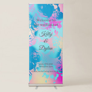 Love No Borders Pastel Floral Pink Blue Peach Retractable Banner