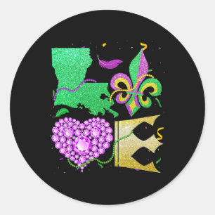 Love Nola Louisiana Map Beads And Crown Fat Tuesda Classic Round Sticker