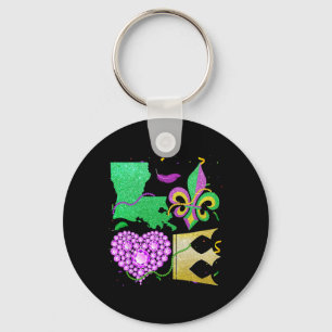Love Nola Louisiana Map Beads And Crown Fat Tuesda Key Ring