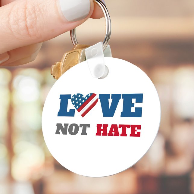 Love Not Hate Bold Rustic USA Flag Heart on White Key Ring (Creator Uploaded)