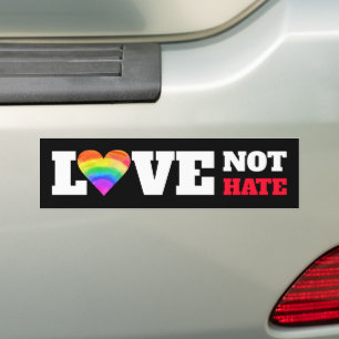 Love Not Hate Rainbow Heart Black Bold Graphic Bumper Sticker