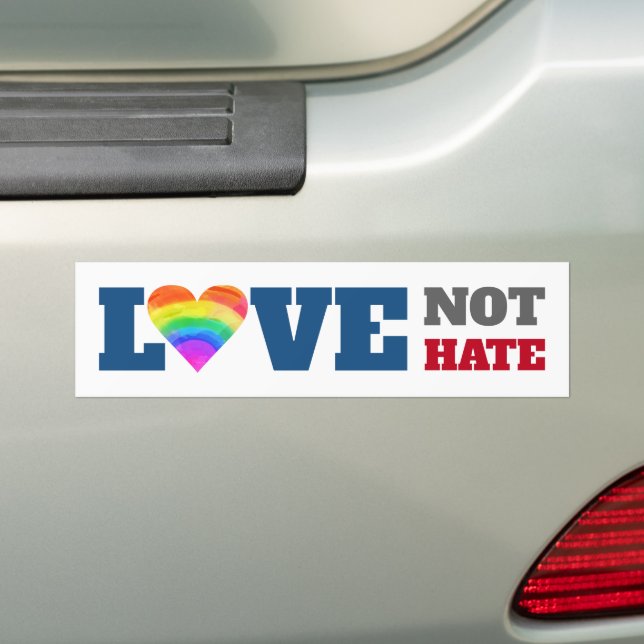 Love Not Hate Rainbow Heart White Bold Graphic Bumper Sticker (On Car)