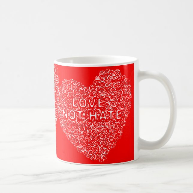 Love not hate red heart slogan mug (Right)