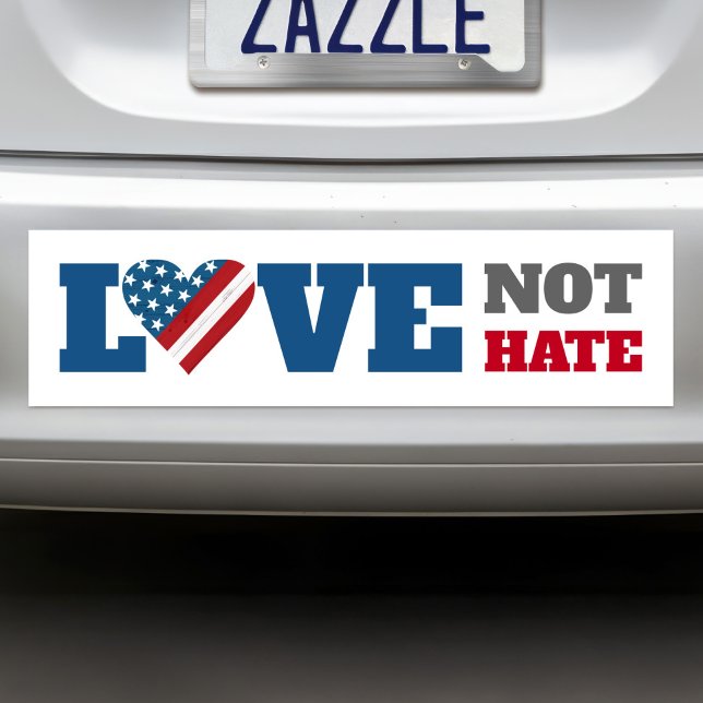 Love Not Hate USA Flag Bold Rustic Heart White Bumper Sticker (Creator Uploaded)