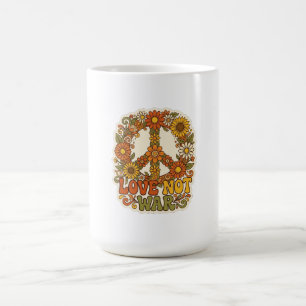 Love Not War Retro Floral Peace Sign Coffee Mug
