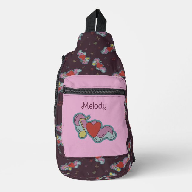 Love Note: Doodle Heart Music Lovers Name Pink Sling Bag (Front)