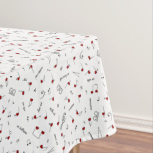 Love Notes Red Heart Music Notation Tablecloth