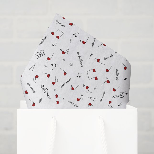 Love Notes Red Heart Music Notation Tissue Paper (Gift Bag)