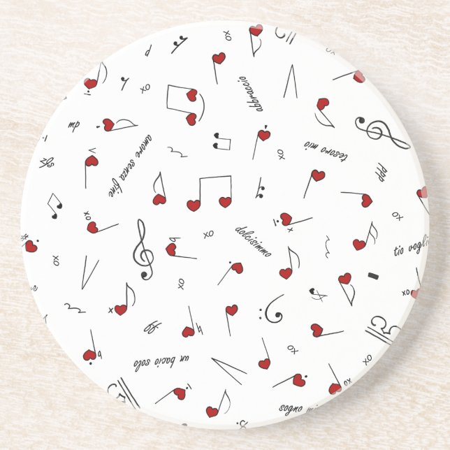 Love Notes Red Hearts Music Notation Coaster (Front)