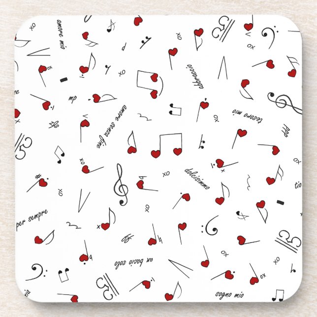 Love Notes Red Hearts Music Notation Coaster (Front)