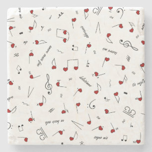 Love Notes Red Hearts Music Notation Stone Coaster