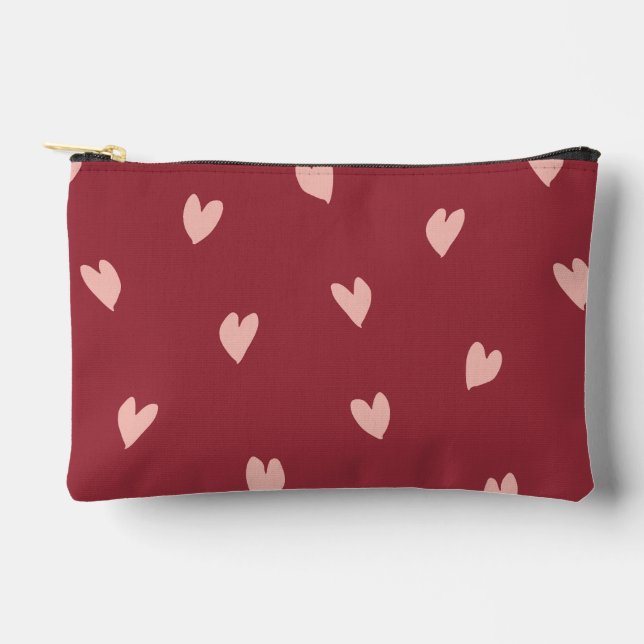 Love Notes Red Pink Print Cut Sew Small  Accessory Pouch (Front)