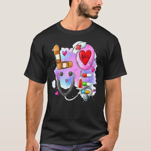Love Nurse Easter Bunny Eggs Stethoscope Cute Scru T-Shirt (Front)