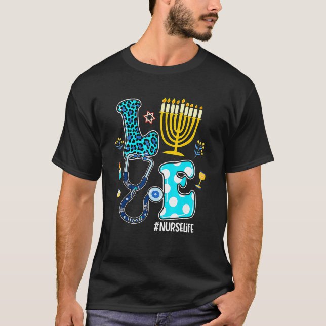 Love Nurse Hanukkah Jewish Nurses Chanukah PJs Paj T-Shirt (Front)