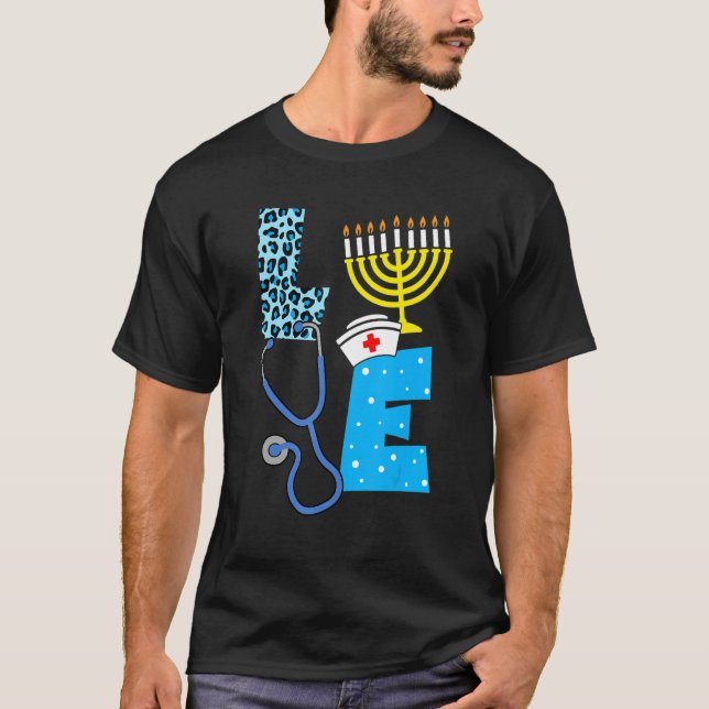 Love Nurse Hanukkah Jewish Nurses Chanukah PJs Paj T-Shirt (Front)