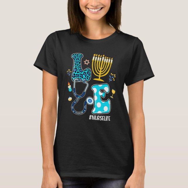 Love Nurse Hanukkah Jewish Nurses Chanukah PJs Paj T-Shirt (Front)