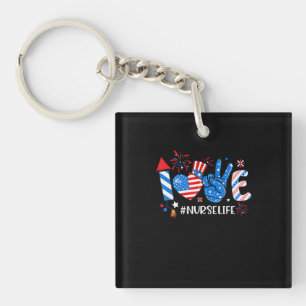 Love Nurse Life American Flag 4Th Of July Key Ring