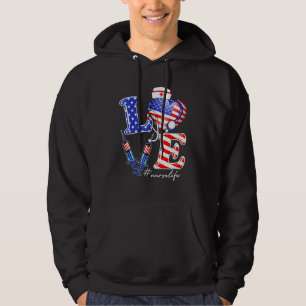 Love Nurse Life American Independence Day Flag Hoodie