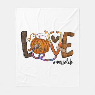 Love Nurse Life Pumpkin Leopard Fall Halloween Fleece Blanket