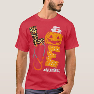 Love Nurse Life Pumpkin Leopard Thanksgiving Hallo T-Shirt