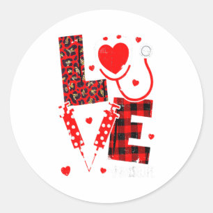 Love Nurse Life Valentine Day Leopard Plaid Red He Classic Round Sticker