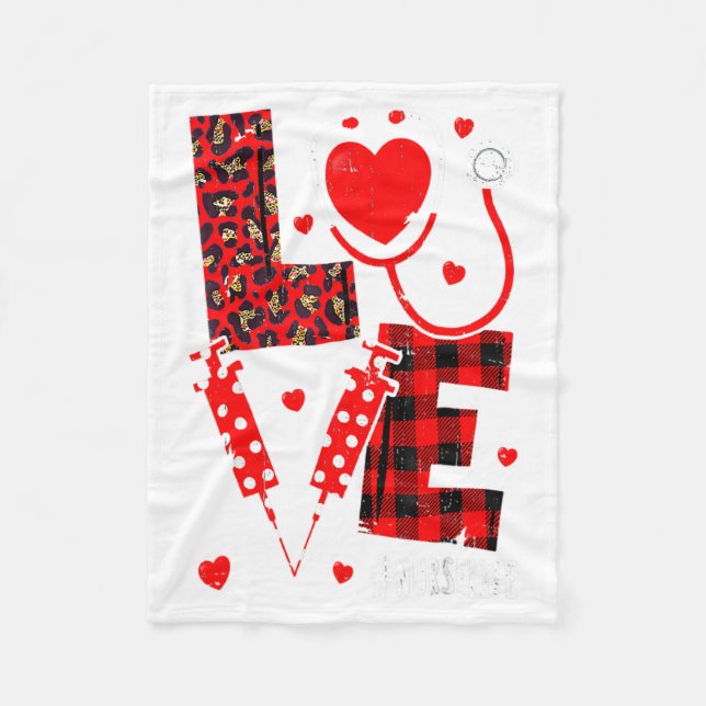Love Nurse Life Valentine Day Leopard Plaid Red He Fleece Blanket (Front)