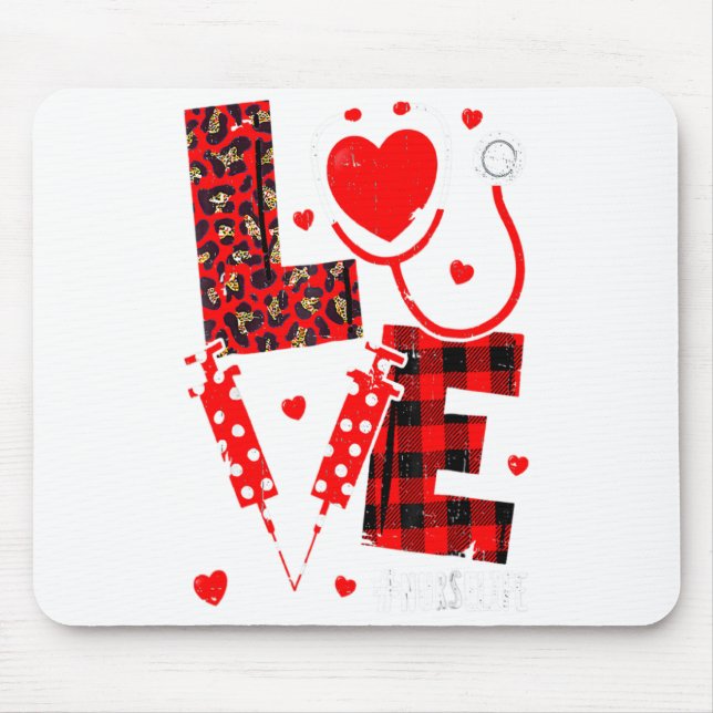 Love Nurse Life Valentine Day Leopard Plaid Red He Mouse Mat (Front)