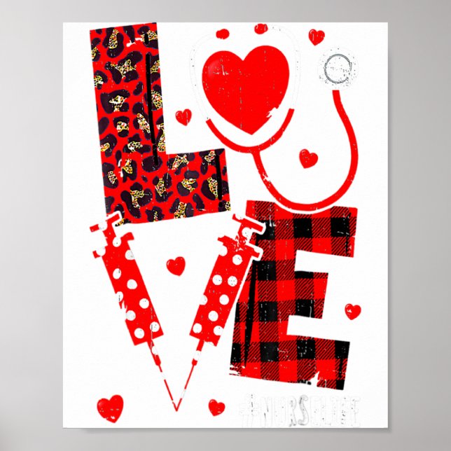 Love Nurse Life Valentine Day Leopard Plaid Red He Poster (Front)