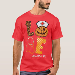 Love Nurse Pumpkin Leopard Fall Halloween Thanksgi T-Shirt