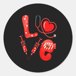 Love Nurse Stethoscope Syringe Happy Valentines D Classic Round Sticker