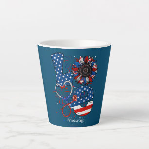 Love Nurse Sunflower USA Flag Stethoscope 4th Of Latte Mug