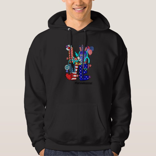 Love Nursing Assistant Stethoscope Fireworks Usa F Hoodie (Front)