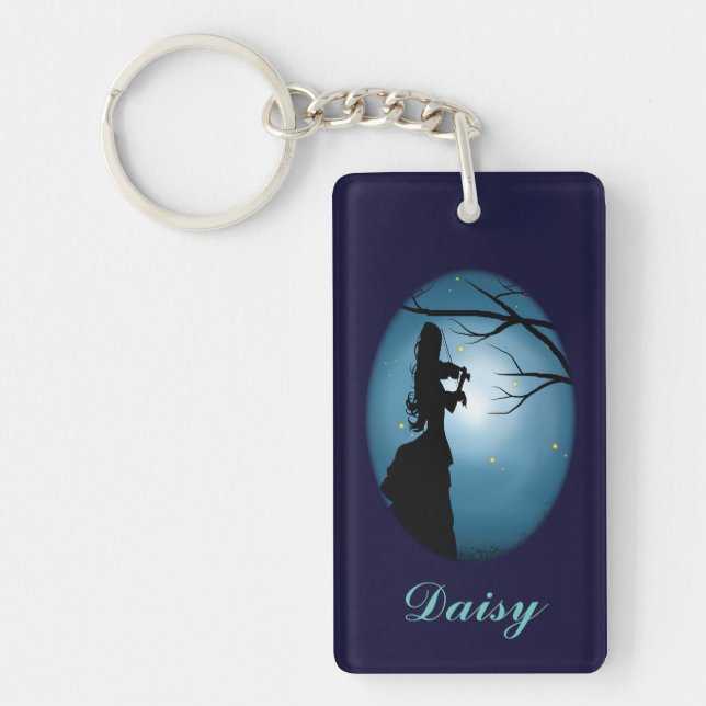 Love Of Music, Lady Playing A Violin, Personalise Key Ring (Front)