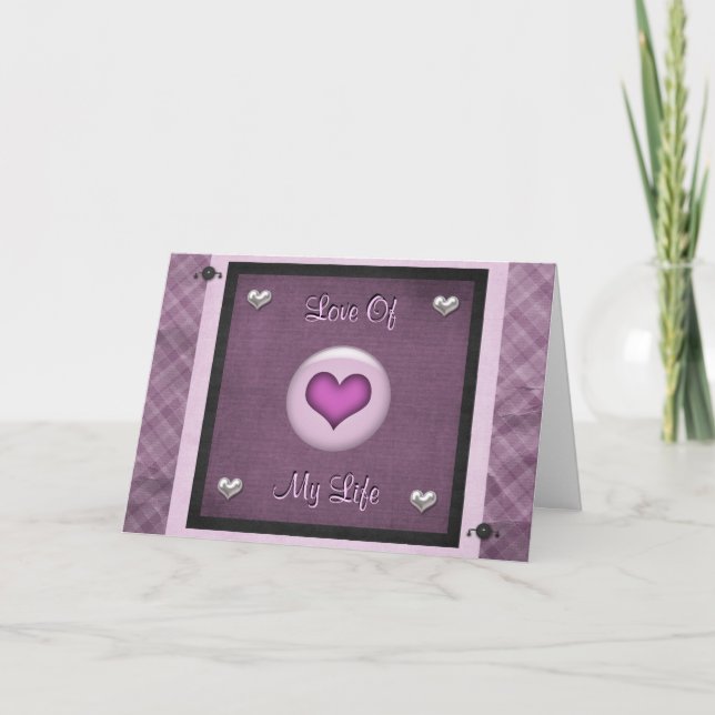 Love Of My Life Valentines Day Purple Hearts Deco Holiday Card (Front)