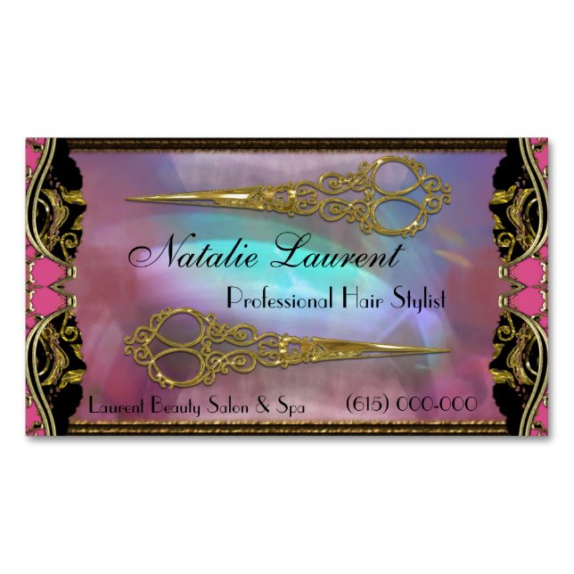 Love of Pink Double Scissors French Chic IV Magnetic Business Card (Front)