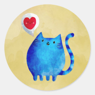 Love of The Blue Kitty Cat Classic Round Sticker