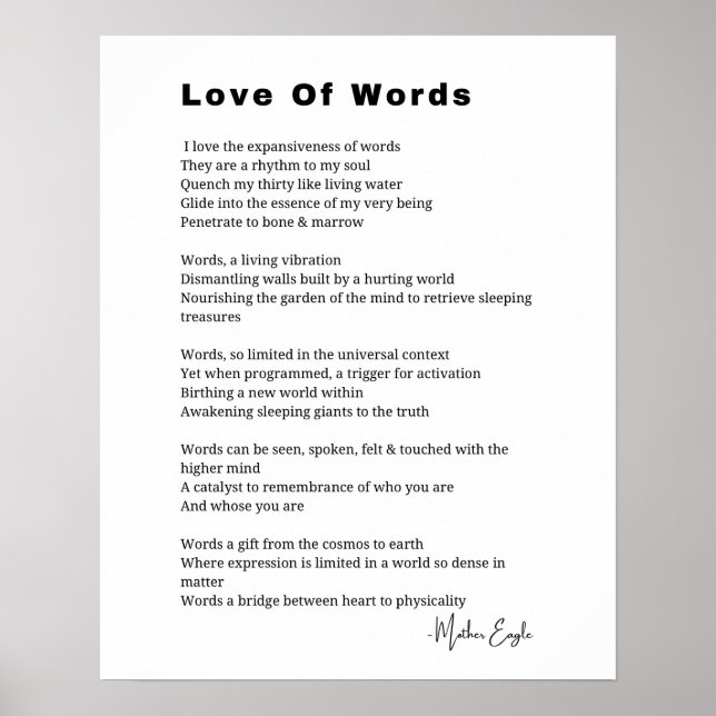 Love Of Words poem poetry wall art poster  (Front)