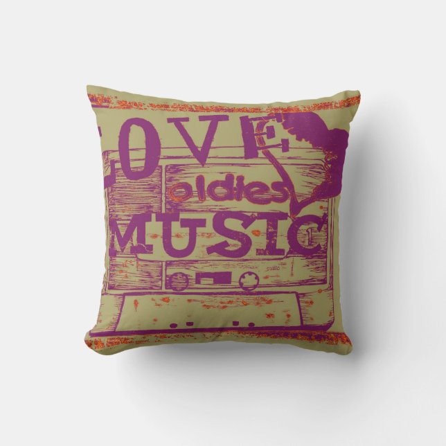 Love oldies music Vintage Pillow (Front)