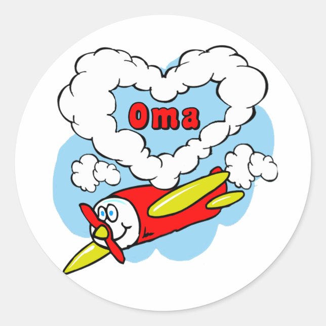 Love Oma Kids Aeroplane Classic Round Sticker (Front)