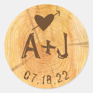 Love on a Log   Custom Monograms Wedding Party Classic Round Sticker