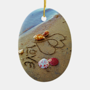 Love on beach w/  hearts ceramic tree decoration