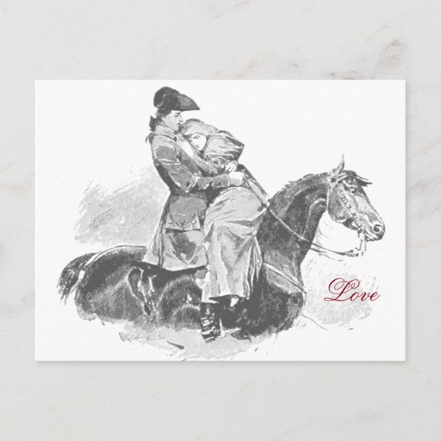 Love on Horse Black and White Postcard (Front)