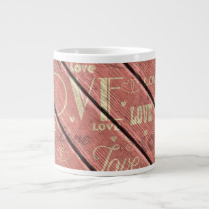 Love on Pink Wood Background Large Coffee Mug